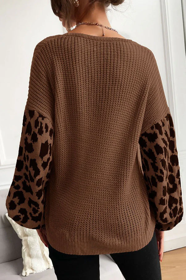Slouchy Leopard Splice Knit Sweater - Image 4