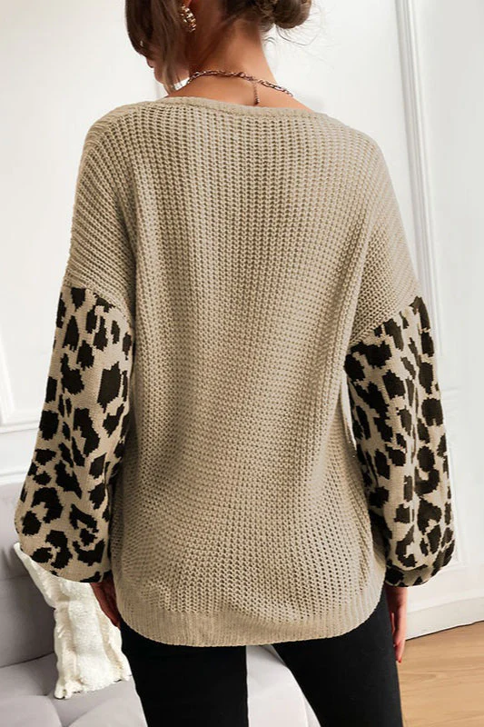 Slouchy Leopard Splice Knit Sweater - Image 6