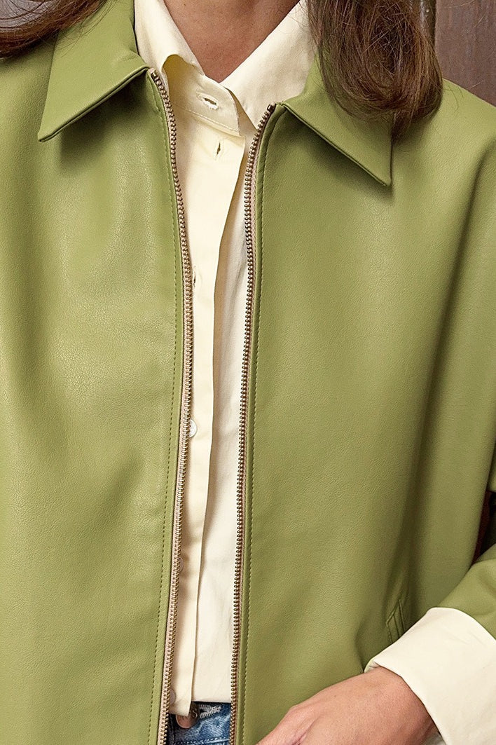 Loose Fit Green Leather Pilot Jacket - Image 5