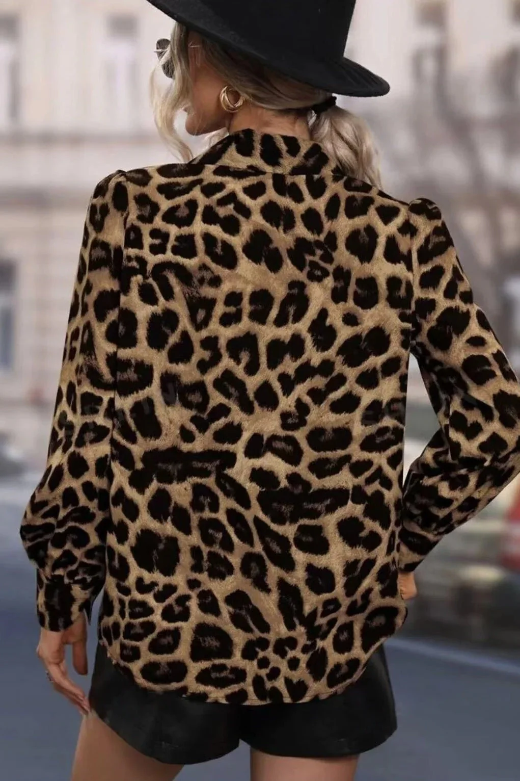 Leopard Print Slim Fit Bubble Sleeve Blouse - Image 3