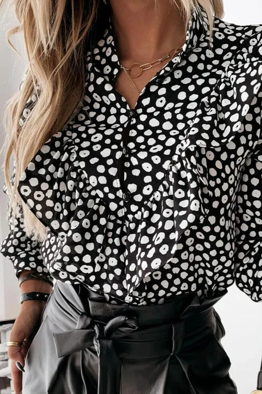 Leopard Dot Print Ruffle Blouse - Image 2
