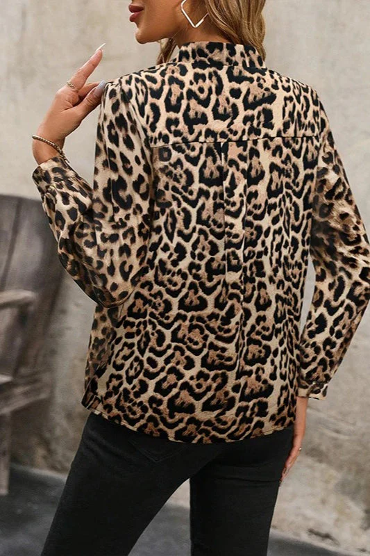 Satin Leopard Print Button-Up Blouse - Image 2