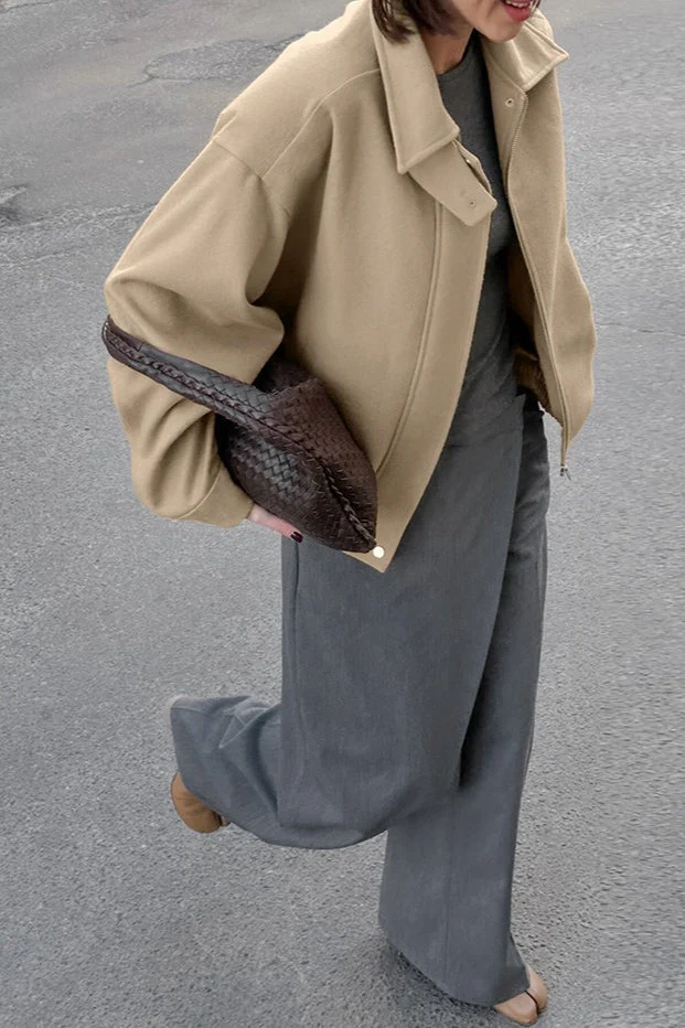 Khaki Loose Fit Woolen Jacket - Image 2
