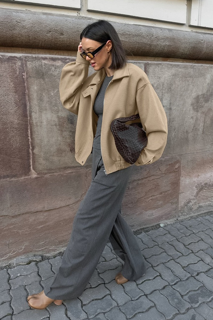 Khaki Loose Fit Woolen Jacket - Image 3