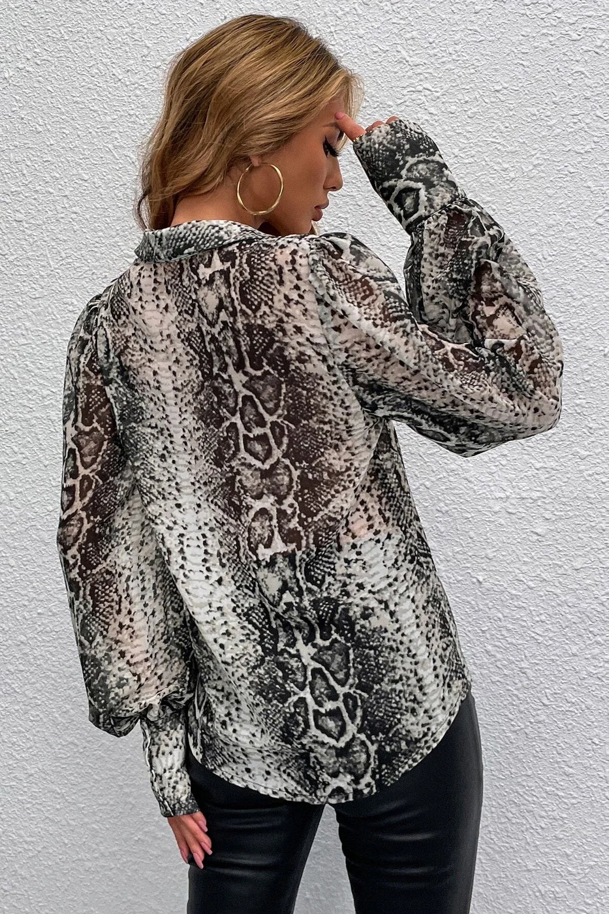 Snakeskin Print Long Sleeve Blouse - Image 3
