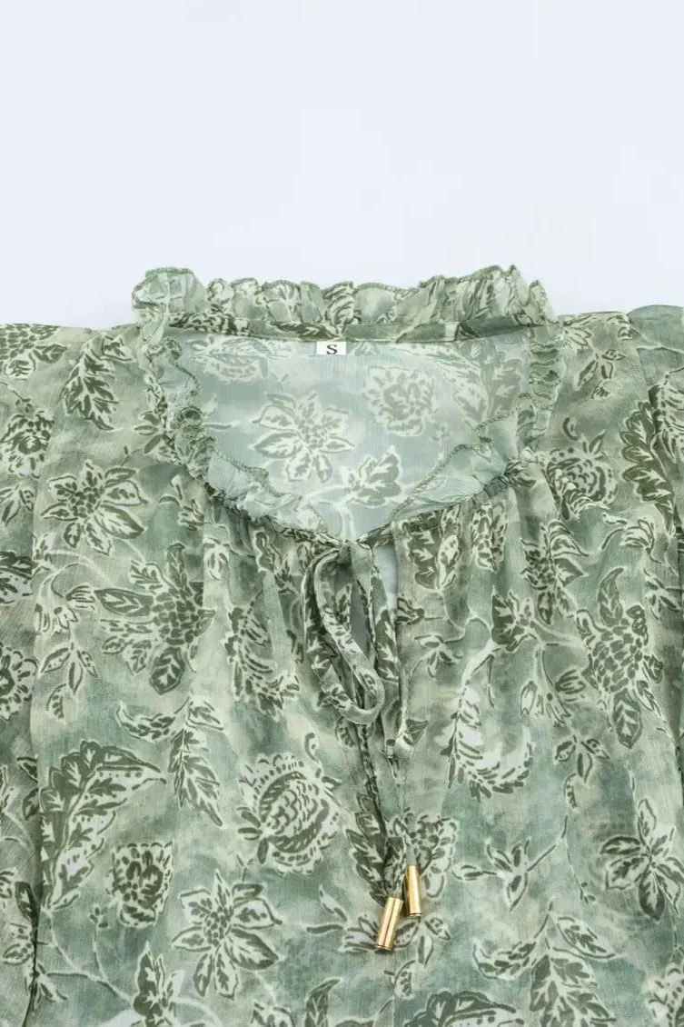 High Neck Ruffled Floral Blouse - Image 2