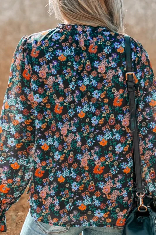 Floral V-Neck Ruffled Sleeve Blouse - Image 3