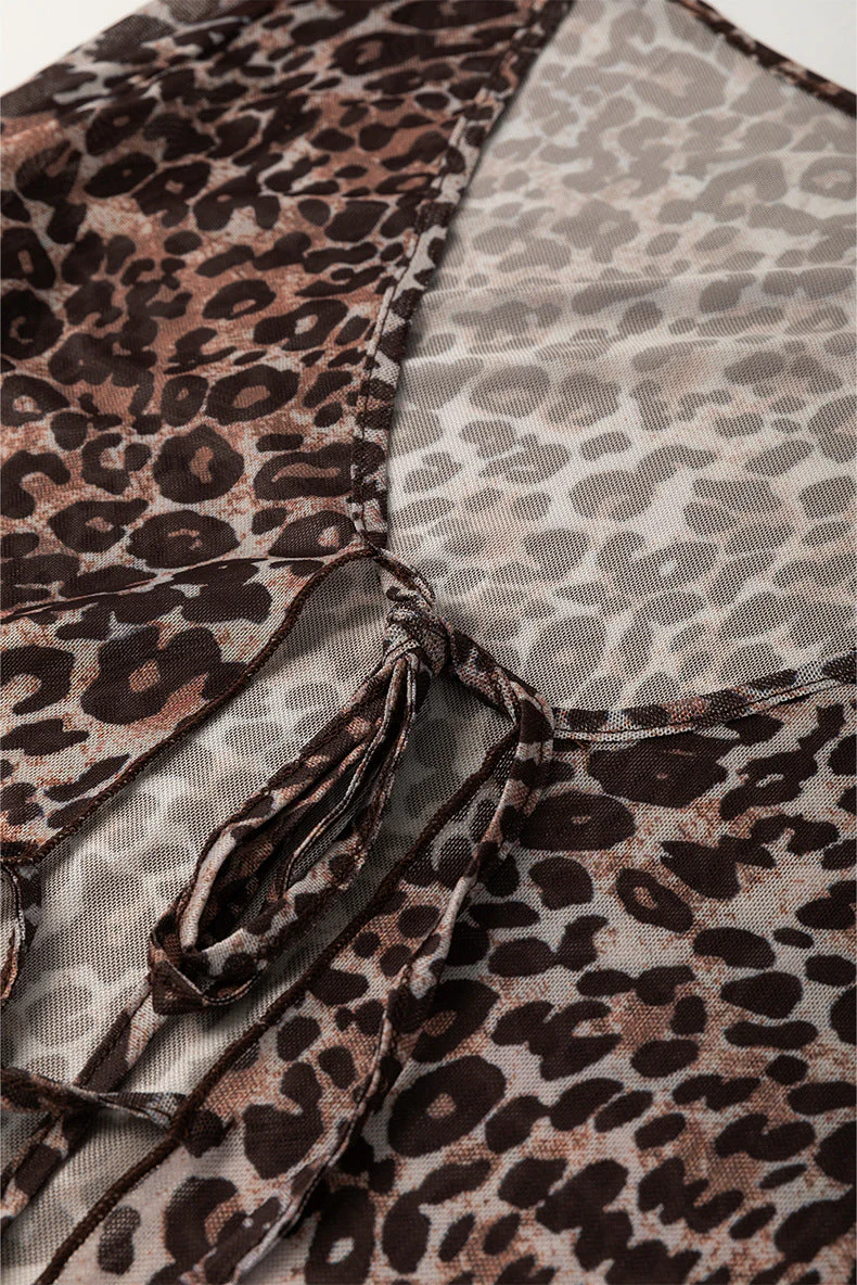 Leopard Print Tie Front Chiffon Long Sleeve Blouse - Image 4