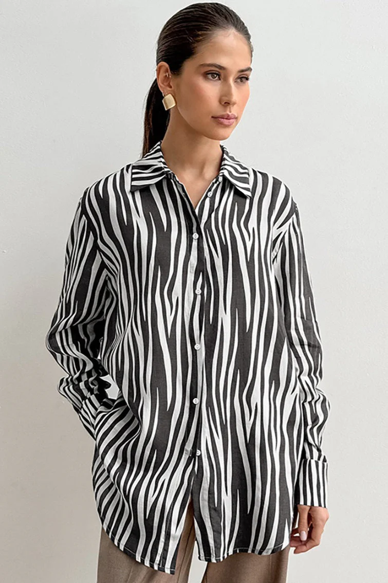 Printed Long Sleeve Casual Loose Fit Blouse - Image 2