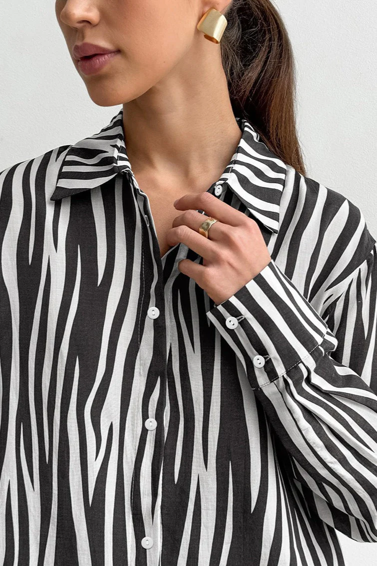 Printed Long Sleeve Casual Loose Fit Blouse - Image 3