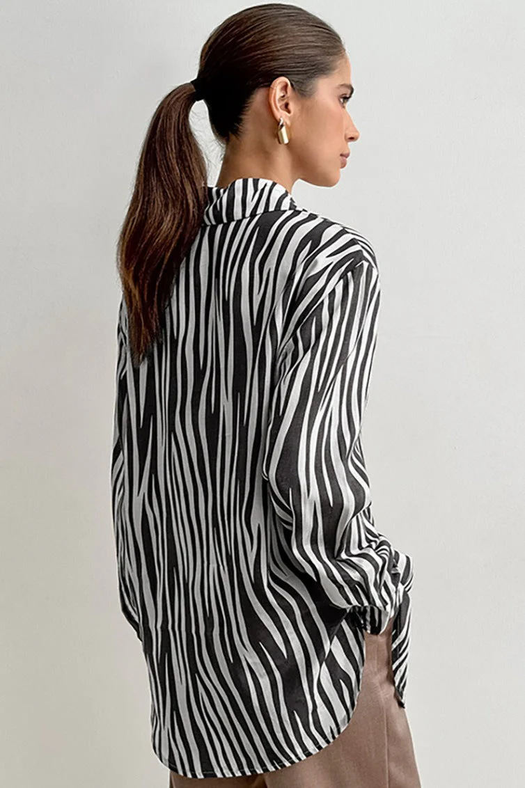 Printed Long Sleeve Casual Loose Fit Blouse - Image 4