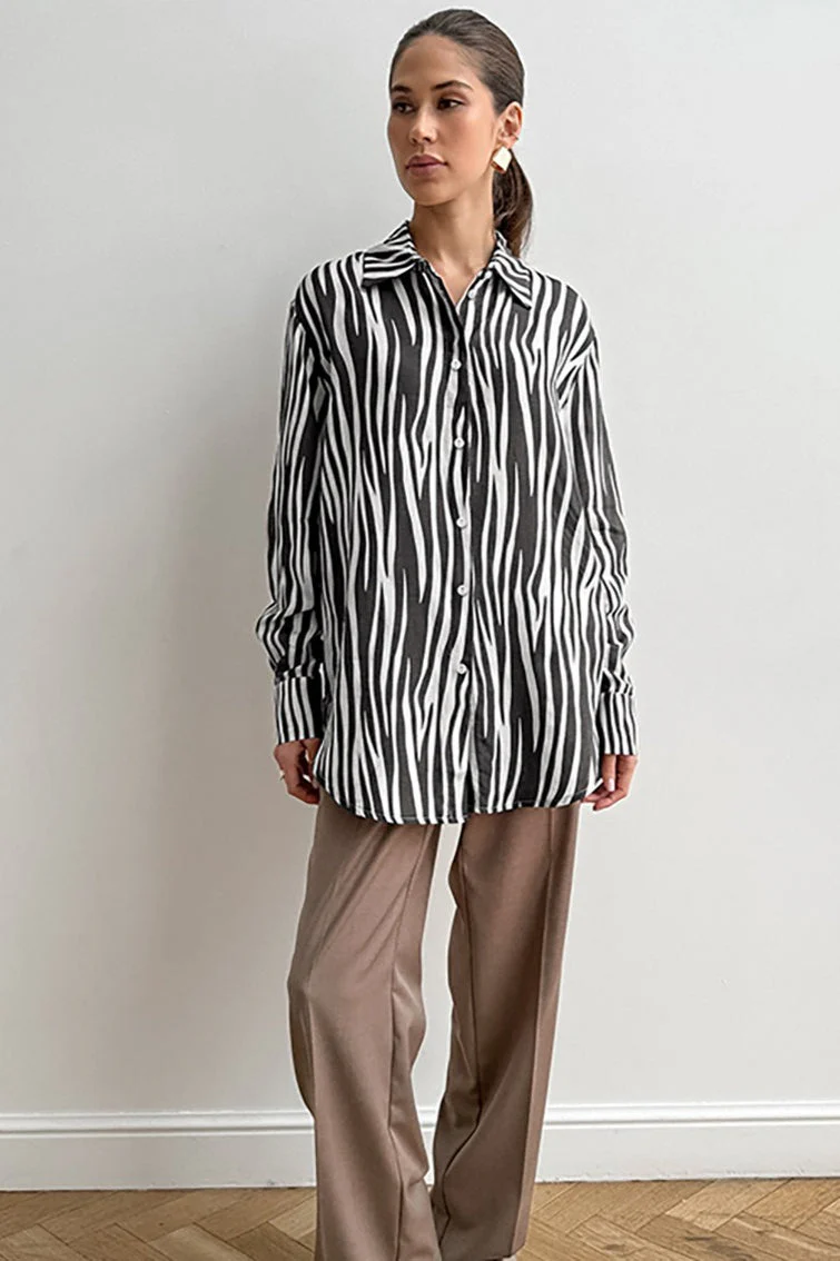 Printed Long Sleeve Casual Loose Fit Blouse - Image 5