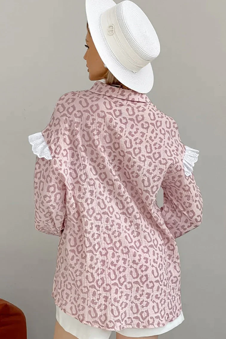 Elegant Leopard Print Cotton Long Sleeve Blouse - Image 6