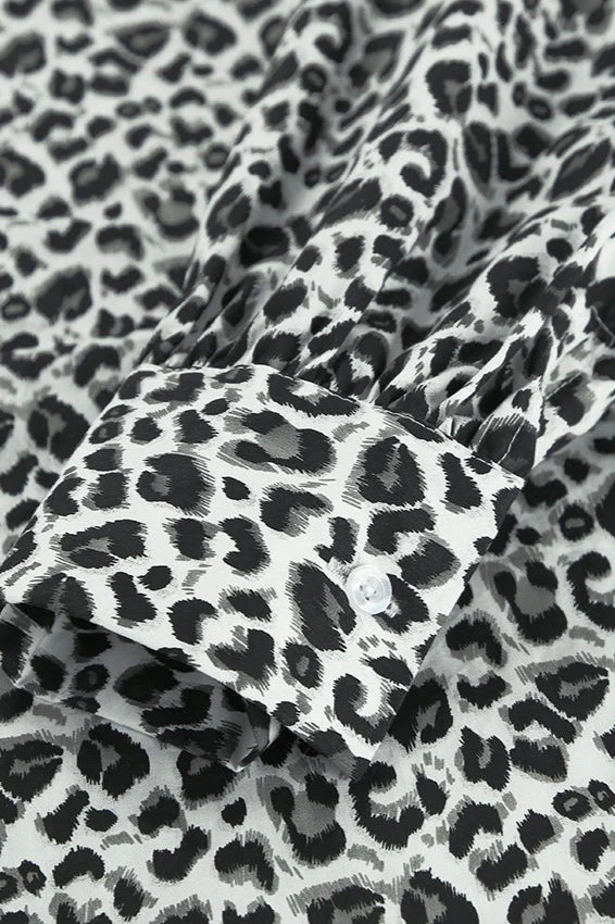 Cotton Leopard Print Turn Down Collar Blouse - Image 3