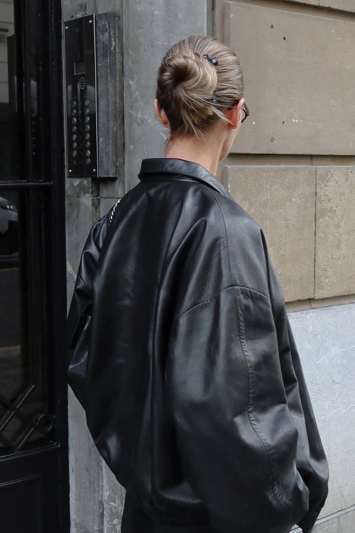 Retro Black Leather Moto Jacket - Image 3