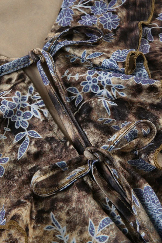Vintage Animal Print Tie Front Ruffle Blouse - Image 4