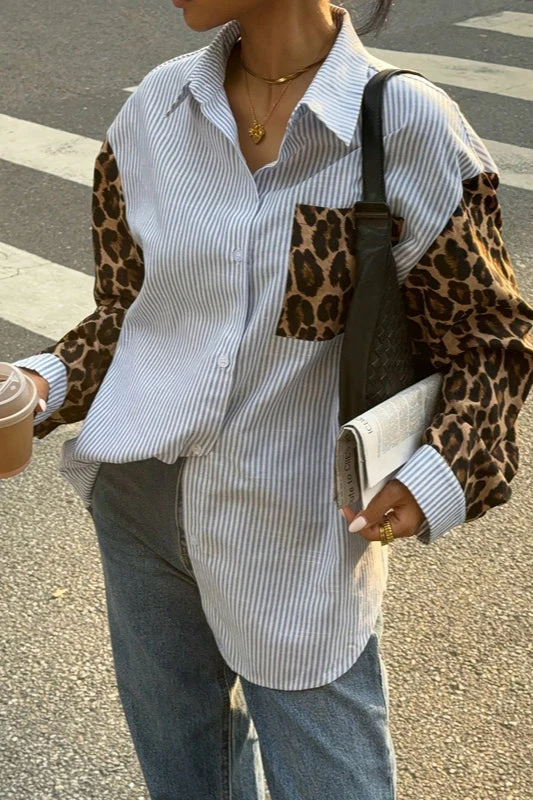 Street Style Leopard Stripe Casual Blouse - Image 2