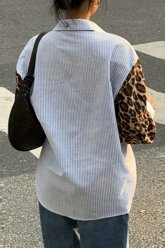 Street Style Leopard Stripe Casual Blouse - Image 3