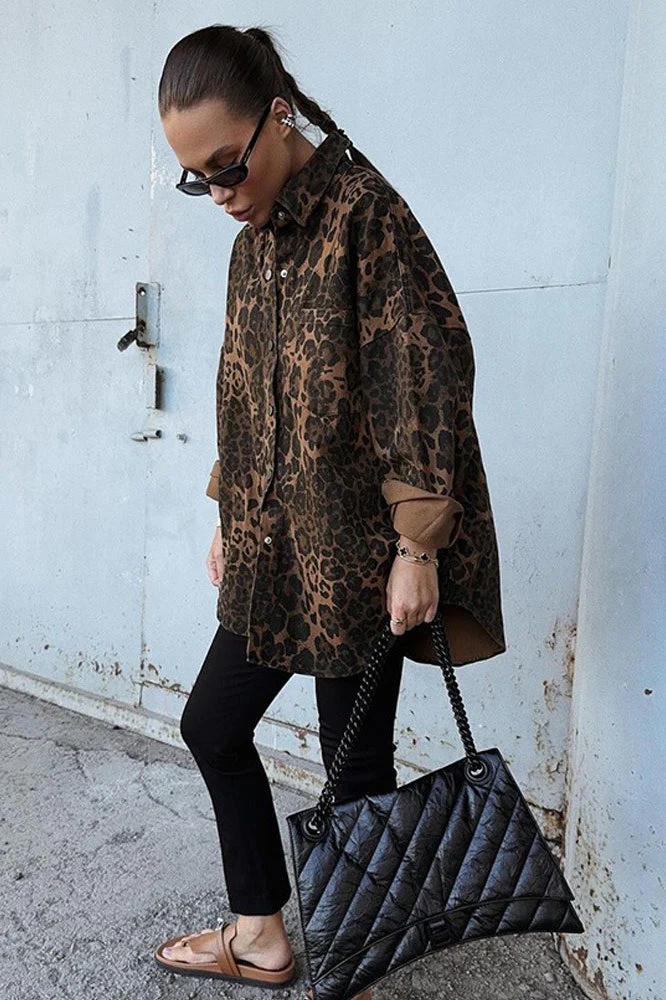 Autumn Vintage Leopard Print Casual Blouse - Image 3