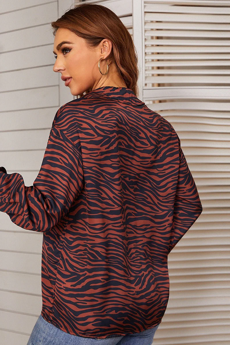 Tie Front Long Sleeve Street Style Blouse - Image 2