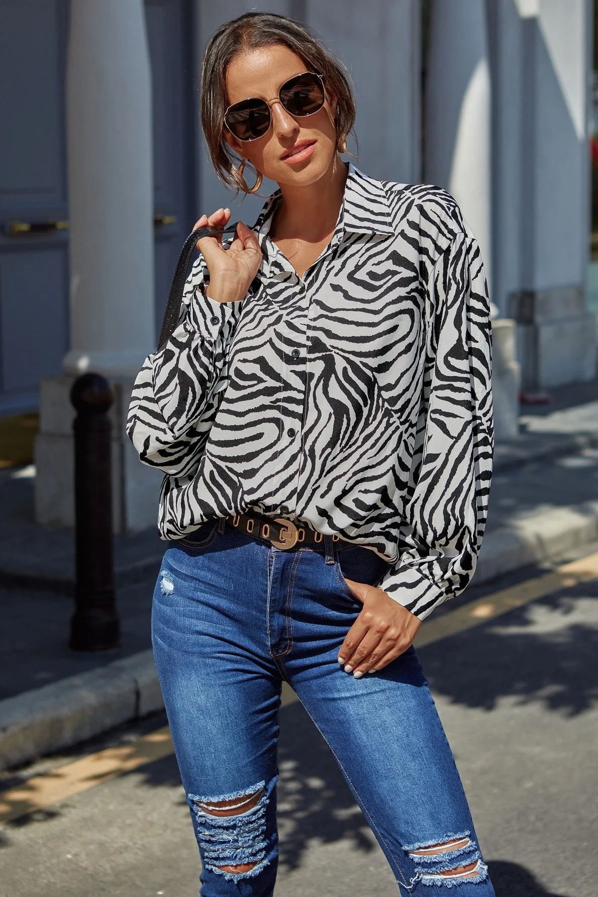 Leopard Print Long Sleeve Chiffon Blouse - Image 2