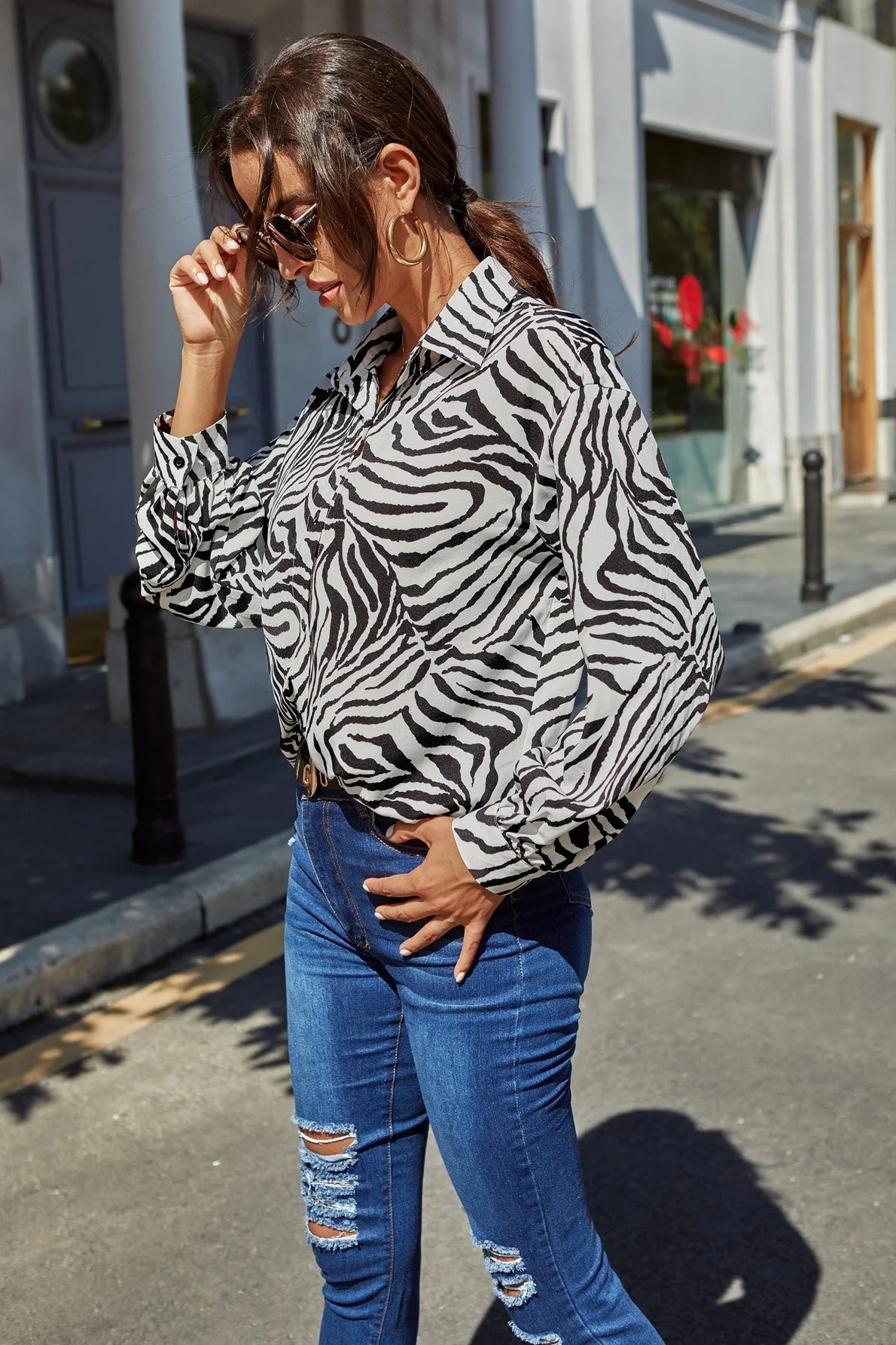 Leopard Print Long Sleeve Chiffon Blouse - Image 3