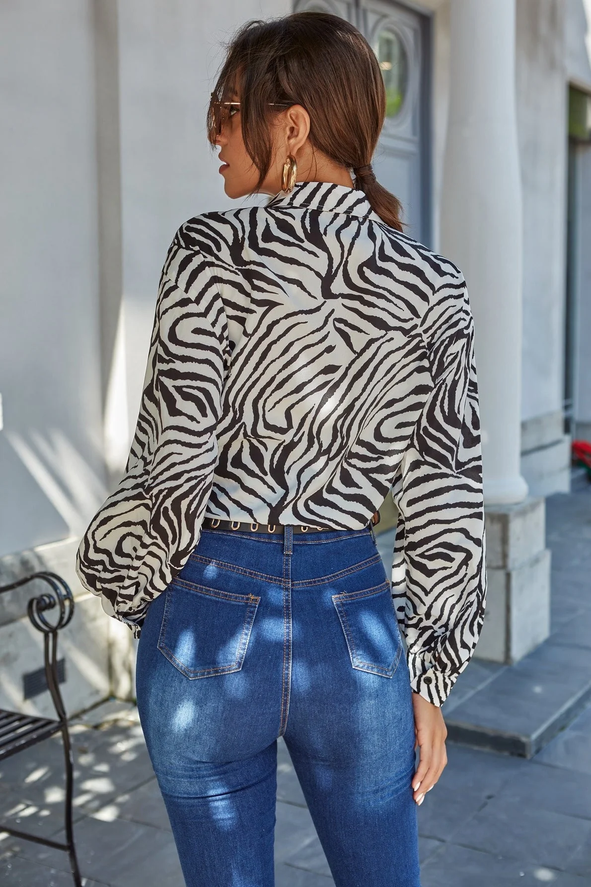 Leopard Print Long Sleeve Chiffon Blouse - Image 4