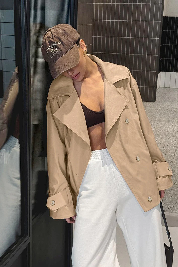Retro Khaki Oversized Trench Jacket - Image 2