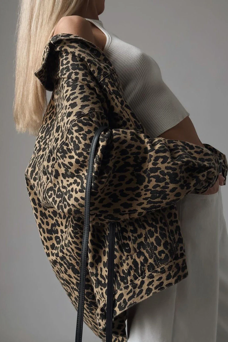 Vintage Leopard Print Denim Blouse - Image 4