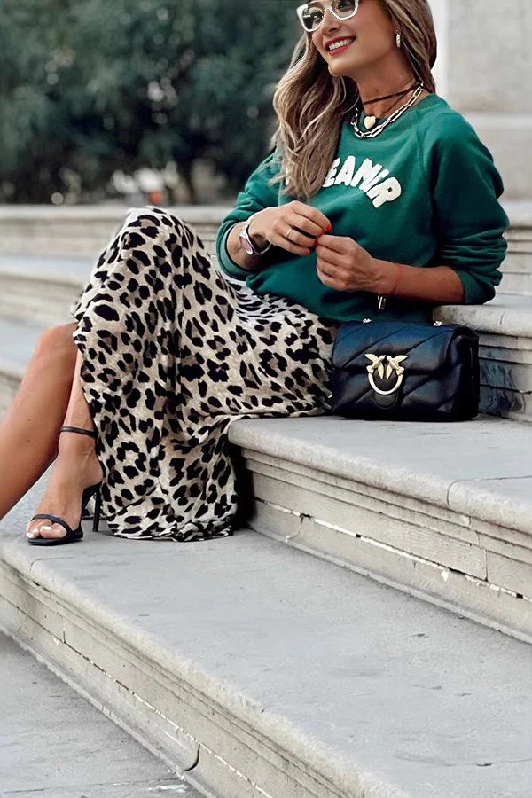 Casual Leopard Print Elastic A-Line Skirt - Image 3
