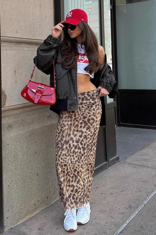Edgy Leopard High Waist Midi Skirt - Image 2