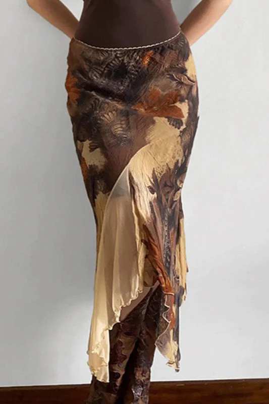 Floral Contrast Asymmetrical Mermaid Midi Skirt - Image 2