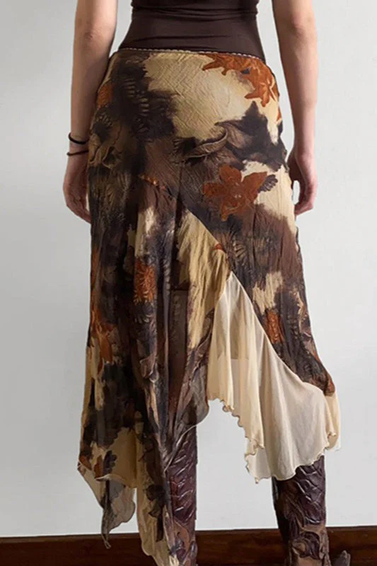 Floral Contrast Asymmetrical Mermaid Midi Skirt - Image 3