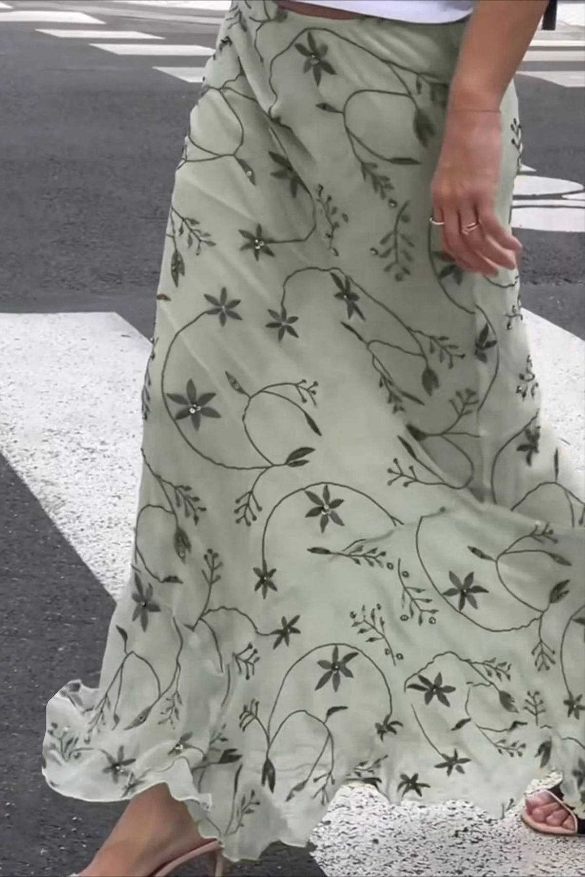 Knit Floral Print Slim Midi Skirt