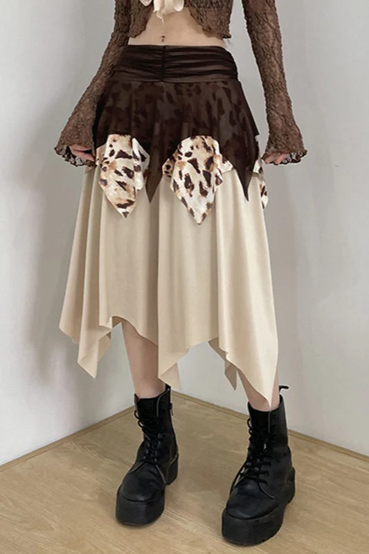 Tribal Leopard Print Asymmetrical Midi Skirt - Image 2