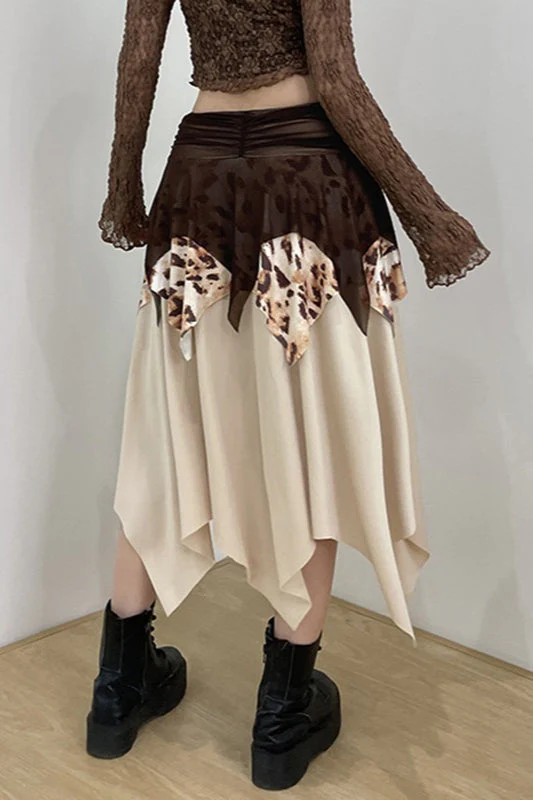 Tribal Leopard Print Asymmetrical Midi Skirt - Image 3
