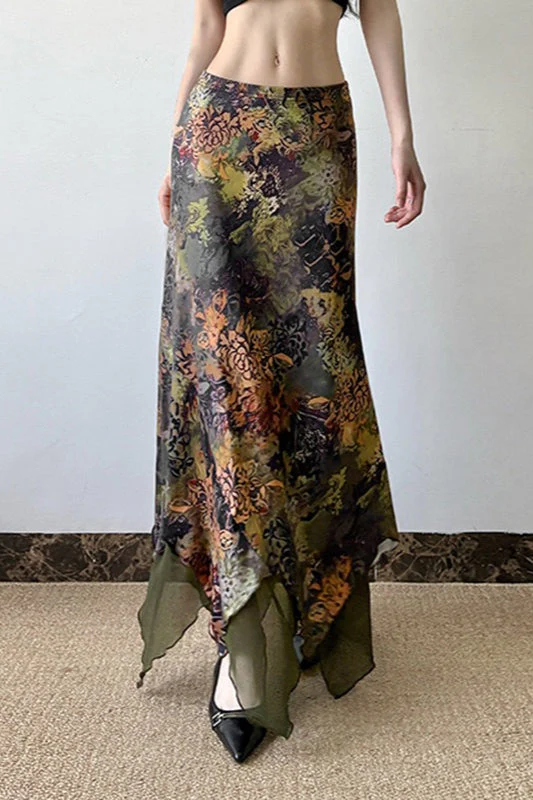 Botanical Print Mesh A-Line Maxi Skirt - Image 2