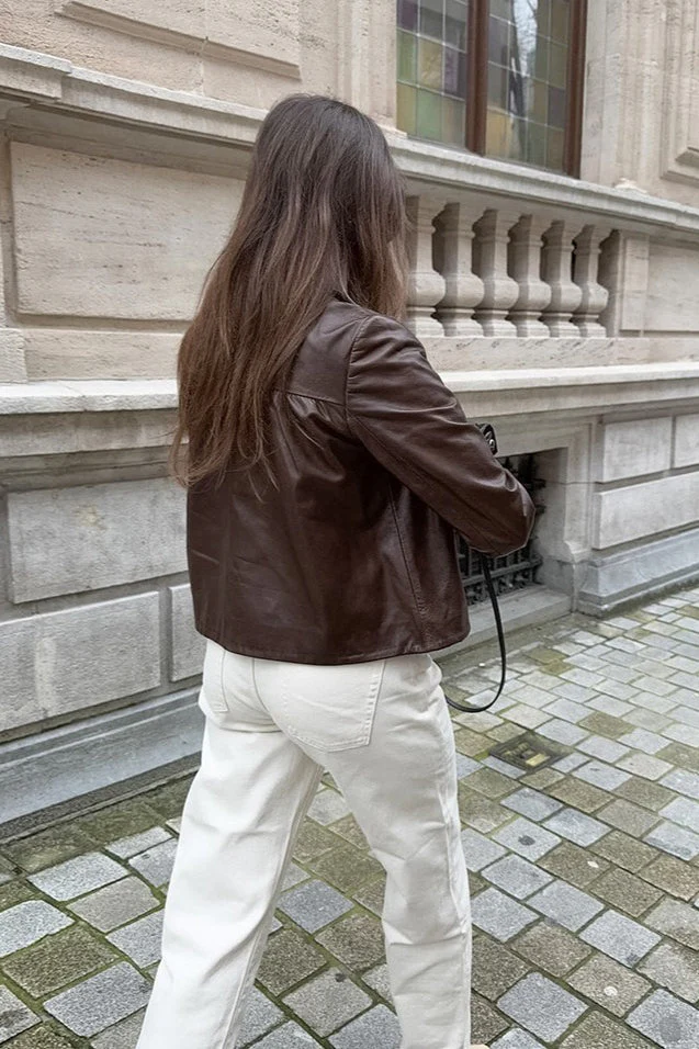 Faux Leather Fleece Collar Jacket - Image 4