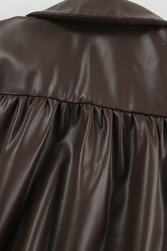 Faux Leather Fleece Collar Jacket - Image 5
