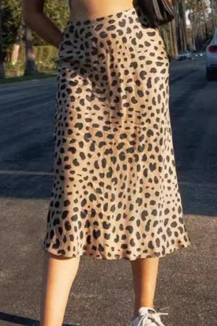 Satin Leopard Mermaid Midi Skirt - Image 2