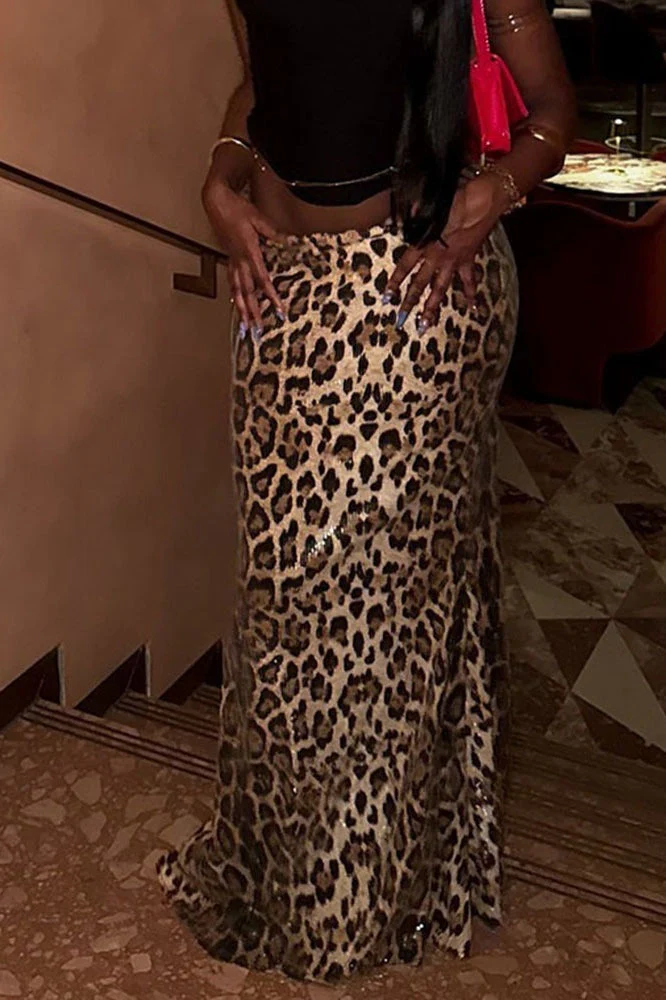 Sequin Leopard Double Layer Skirt - Image 2