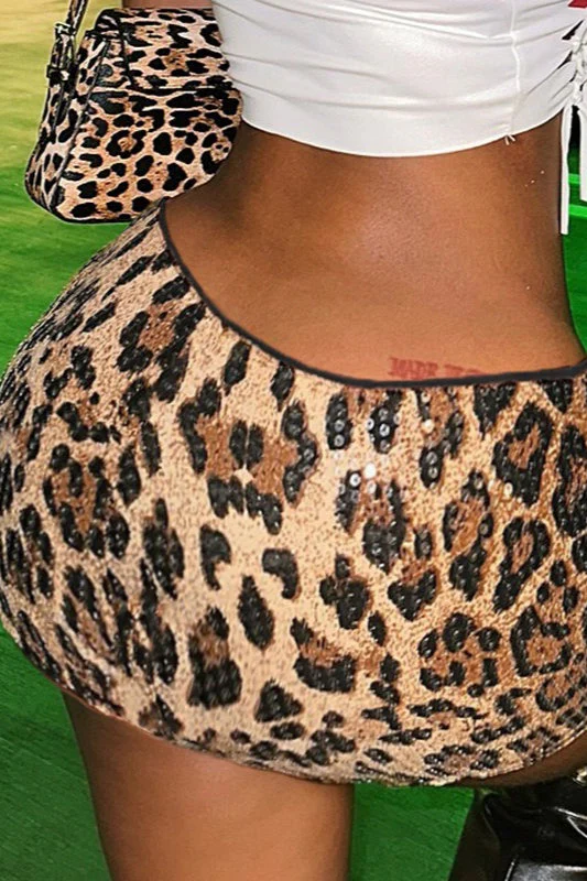 Sequin Leopard Low Rise Skirt - Image 4