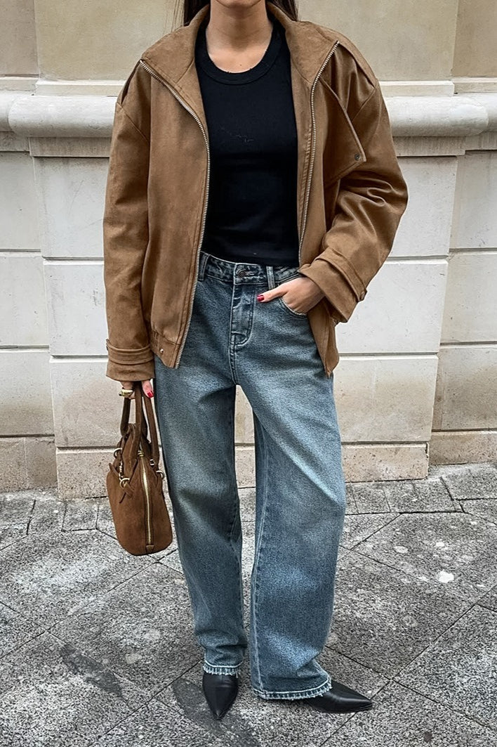 Vintage Khaki Suede Collar Jacket - Image 3