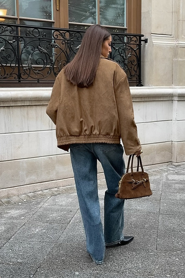 Vintage Khaki Suede Collar Jacket - Image 4