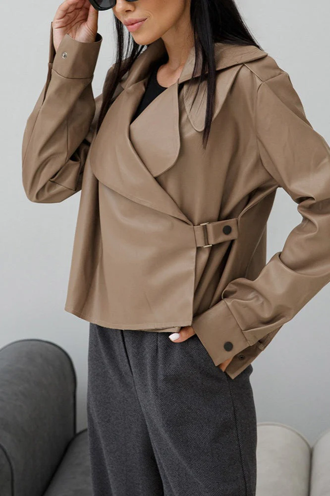 Oversized Collar Leather Biker Jacket - Image 3