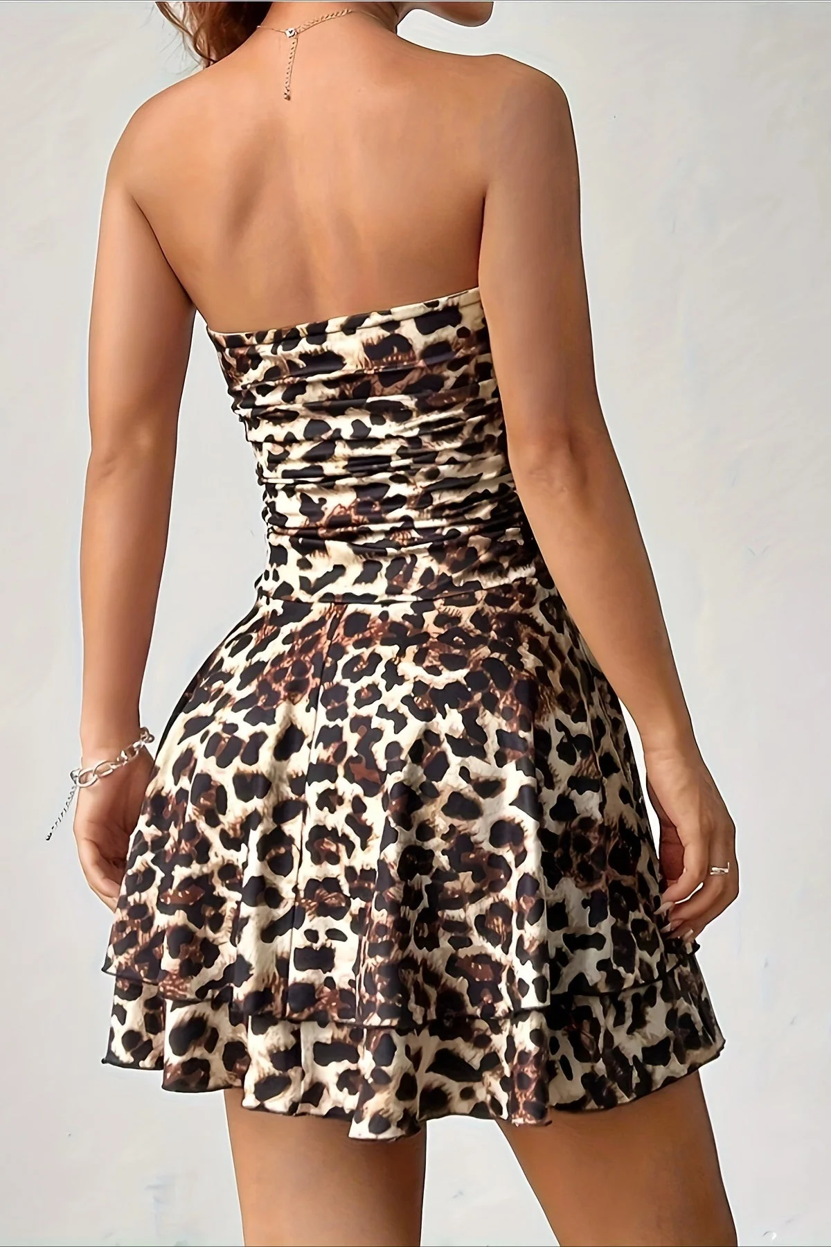Off Shoulder Leopard Wrap Mini Dress - Image 4