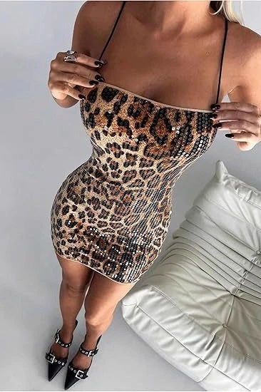 Glitter Leopard Strap Mini Dress - Image 2