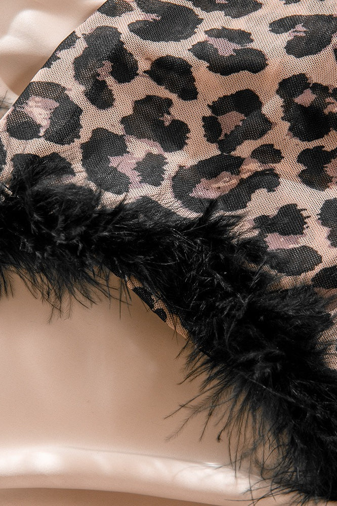 Sexy Leopard Print Lace Feather Mini Dress - Image 4