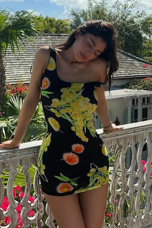Floral Cami Ruched Bodycon Mini Dress - Image 3