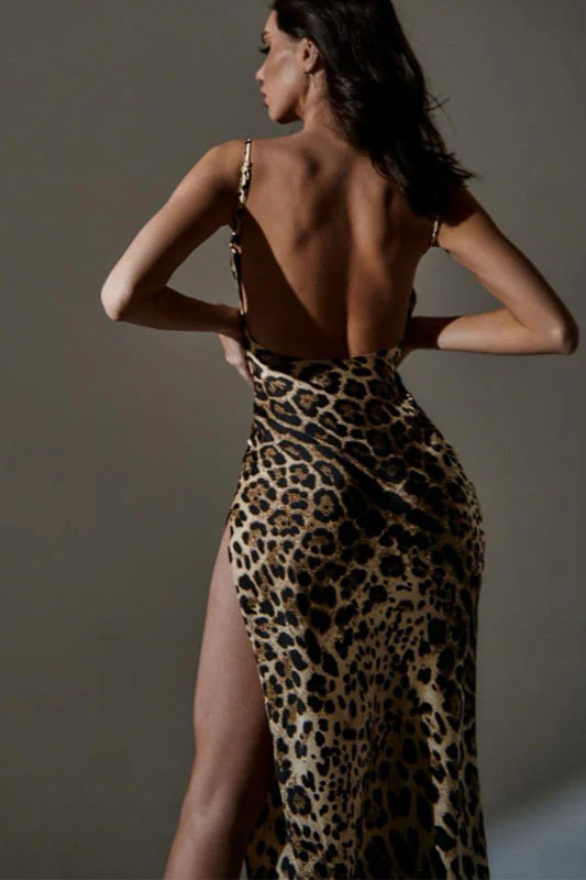 Elegant Printed Slit Backless Maxi Dress - Image 4